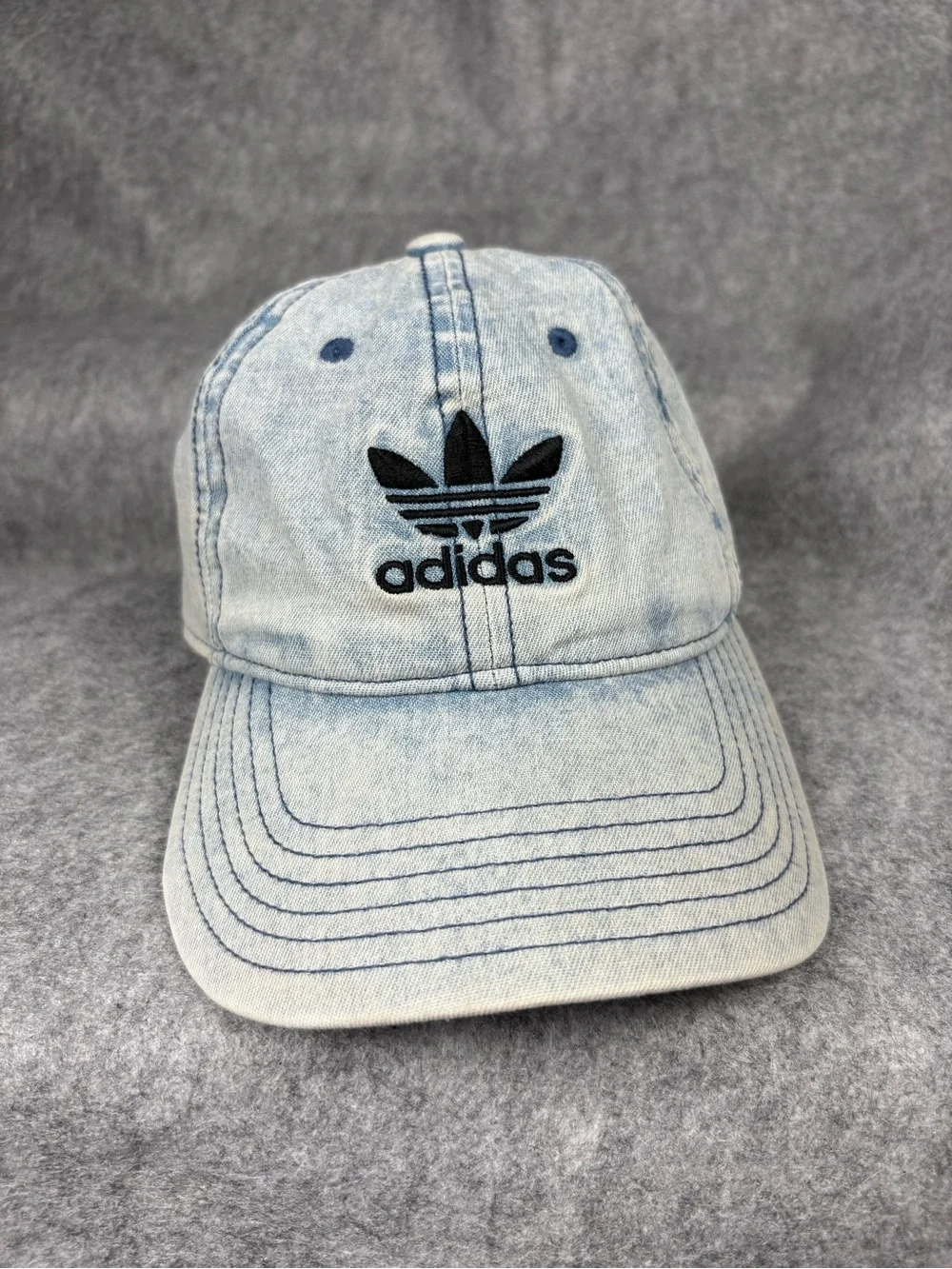 Adidas Originals Acid Wash Denim Trefoil Strapback Hat OSFM